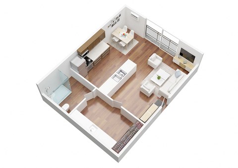 Floor plan for studio, 1 bath, 500 sqft